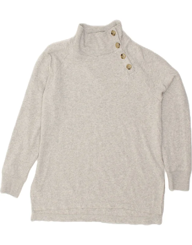 J. CREW Womens Oversized Button Neck Sweatshirt Jumper UK 10 Small Grey Hoodie with High Neck Warm Protective