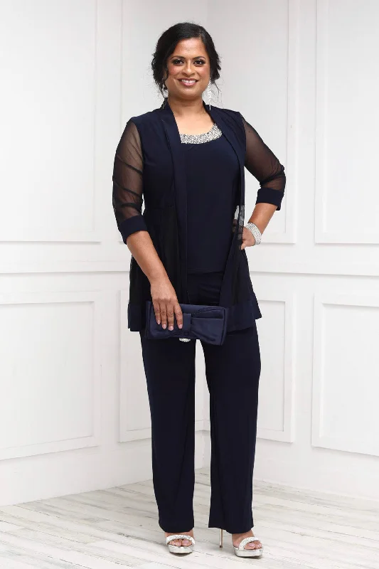 Petite Women's Beaded neck 2 Piece Pant Suit - Mother of the bride Pantsuit Formal Dress Pants