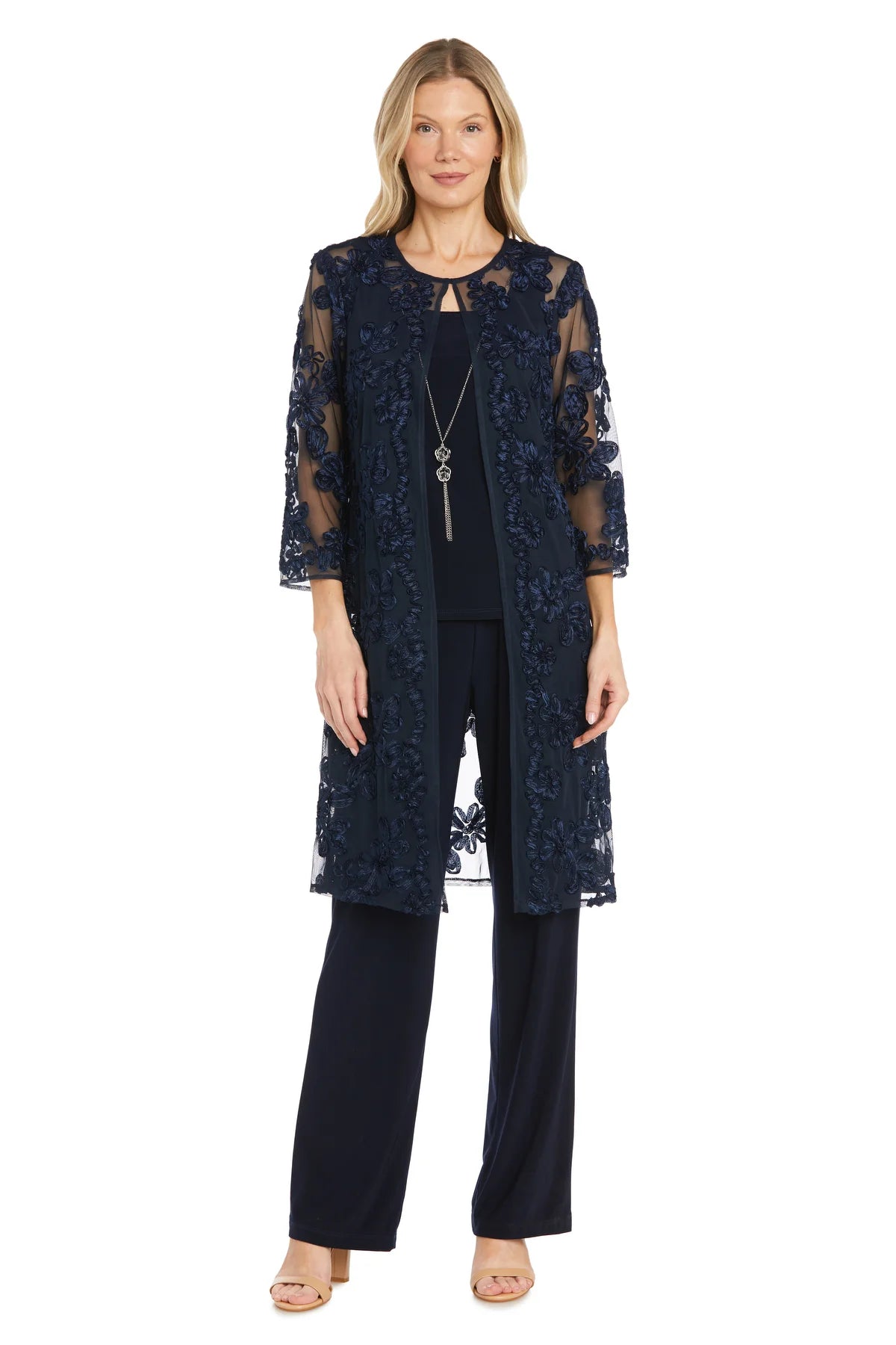 Women's Floral Embroidered Mother of the Bride Pant suits 3 Piece Pant suit Classic Cropped Pants