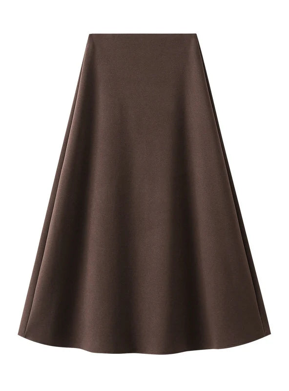 Brown High Waist Slim Mid-length Skirt wool skirt sturdy