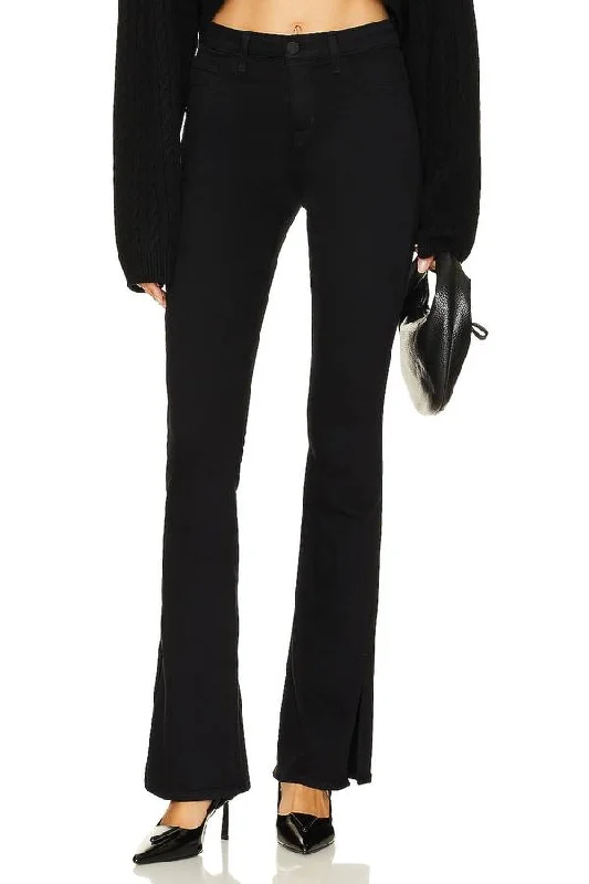 Abilene High-Rise Boot Slit Pants In Noir Elegant Wool Trousers