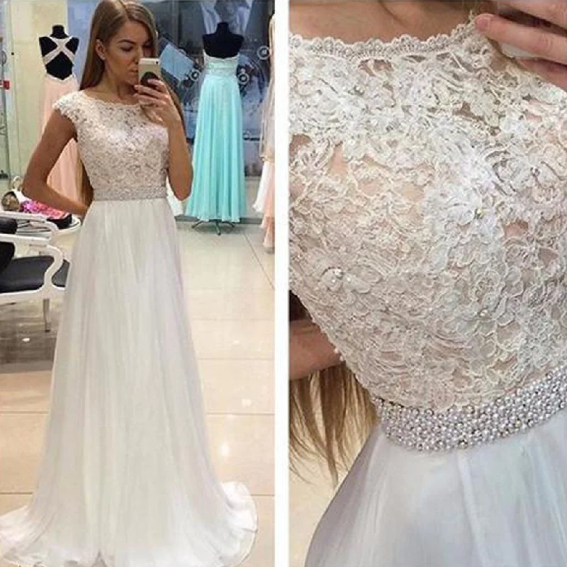 Lace See Through Evening Prom Dresses, Cap sleeve Party Prom Dress, Custom Long Prom Dresses, Cheap Formal Prom Dresses, 17079 Tunics Silk luxurious