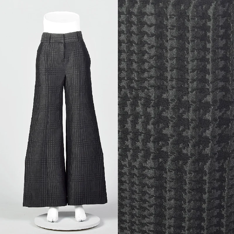 1990s Giorgio Armani Wide Leg Pants in Black on Black Houndstooth Trendy Palazzo Pants