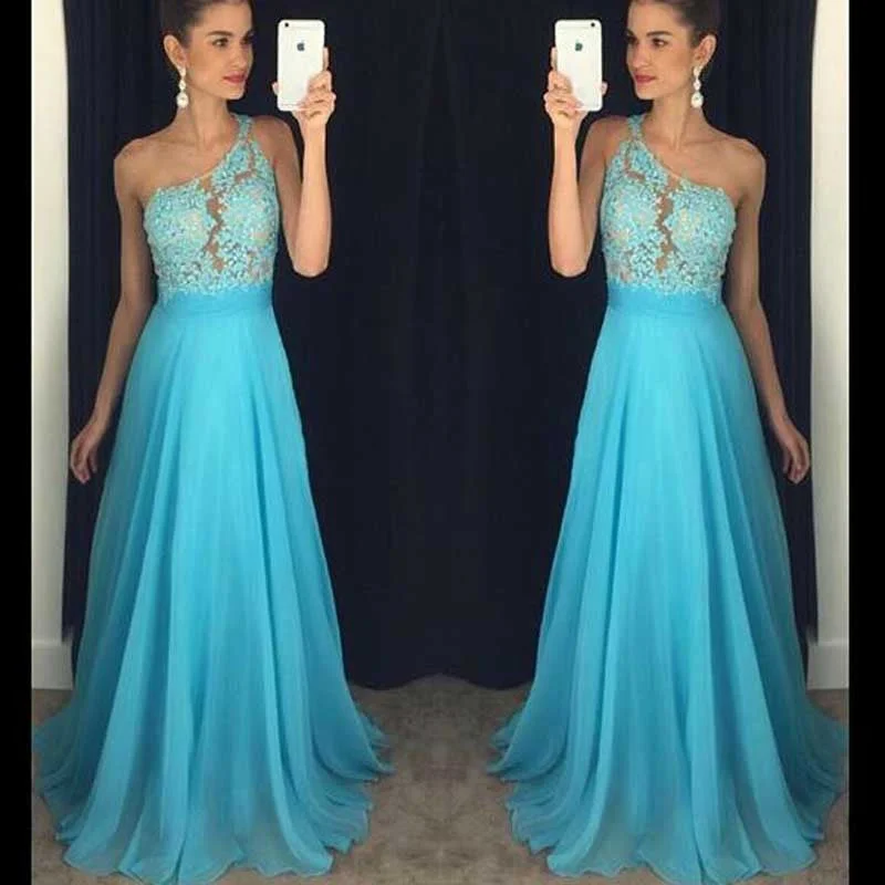 One shoulder Chiffon Lace Long Evening Prom Dresses, Sexy See Through Party Prom Dress, Custom Long Prom Dresses, Cheap Formal Prom Dresses, 17044 Tunics Sophisticated sleek