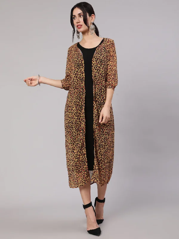 Women's Mustared & Black Animal Print Jacket - Aks Bomber Jacket Anorak Windbreaker