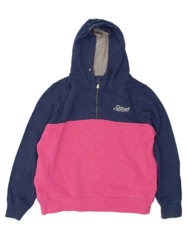 SALTROCK Womens Oversized Hoodie Jumper US 12 Large Pink Colourblock Hoodie with Logo Branding Identity
