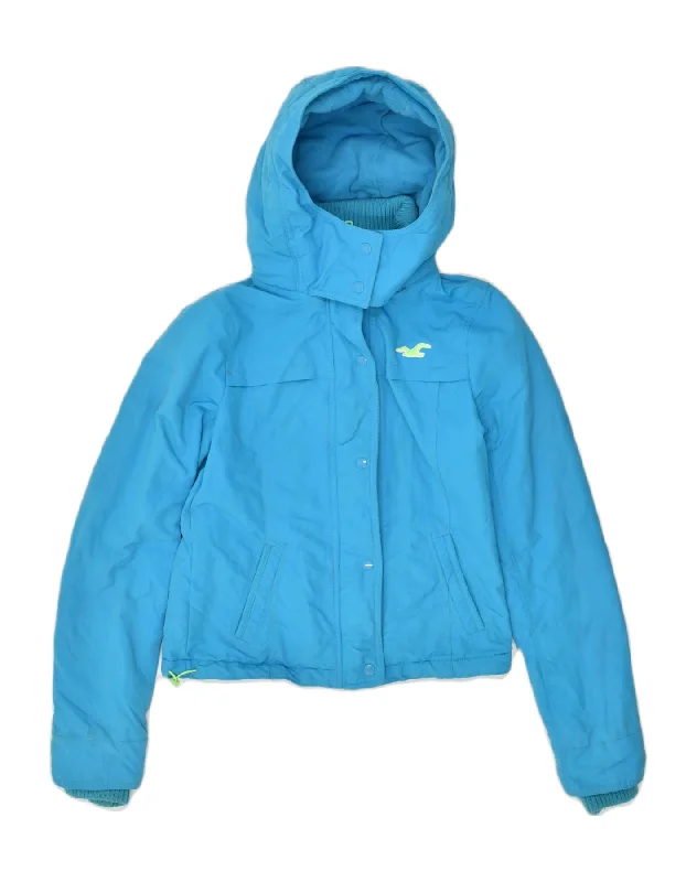 HOLLISTER Womens Hooded Windbreaker Jacket UK 10 Small Blue Nylon Fleece Fabric Down Fabric Feather Fabric