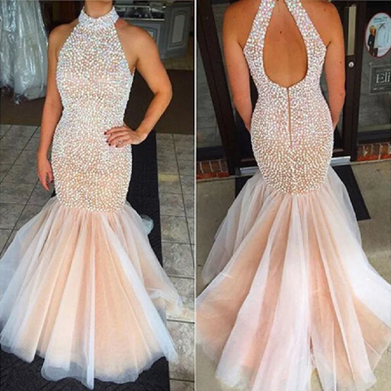 Long Prom Dresses, Tulle Prom Dresses, Sexy Party Prom Dresses, Halter Evening Dresses, Beading Prom Dresses , Open-Back Prom Dresses, Mermaid Prom Dress, LB0428 empire Waist empire