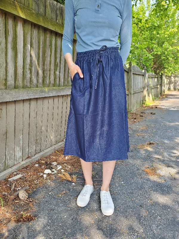 Denim Drawstring Pocket Skirt 156 maxi skirt elegant