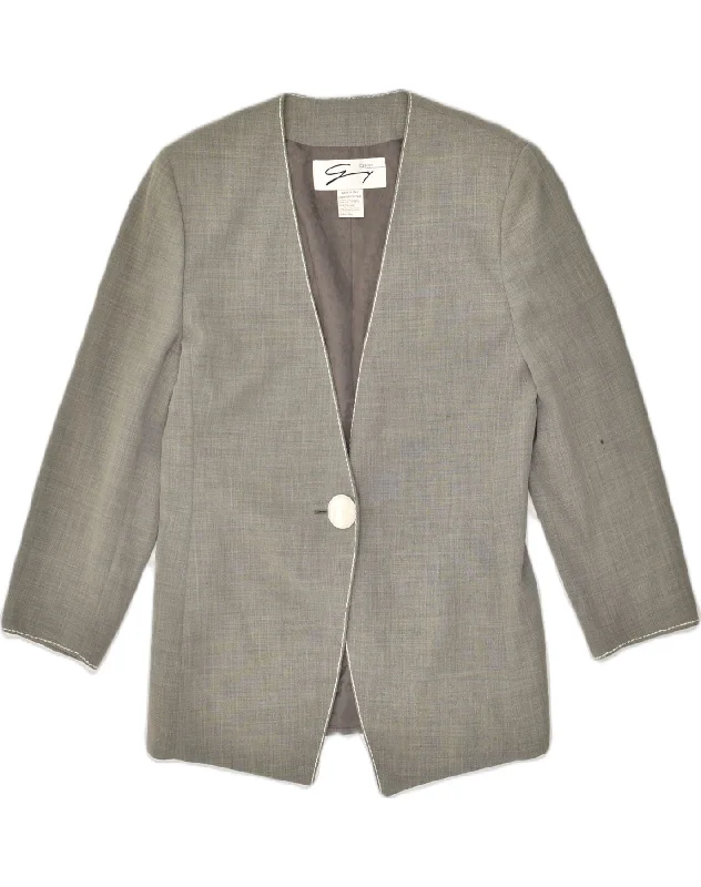 GENNY Womens 1 Button Blazer Jacket UK 12 Medium Grey Wool Toggled Jacket Drawstring Jacket Belted Jacket