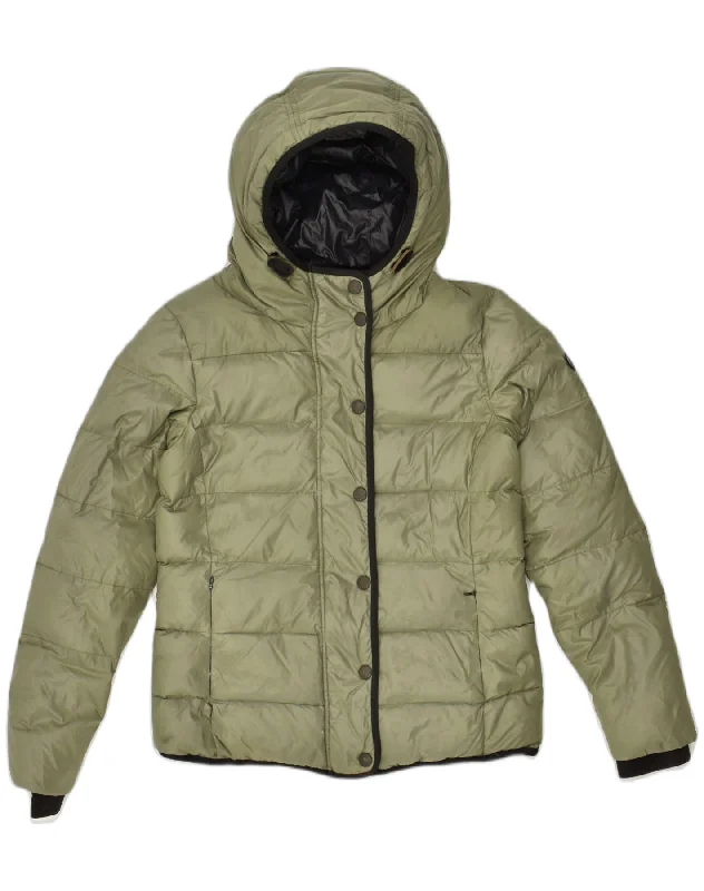 REPLAY Womens Hooded Padded Jacket UK 8 Small Khaki Corduroy Jacket Velvet Jacket Brocade Jacket