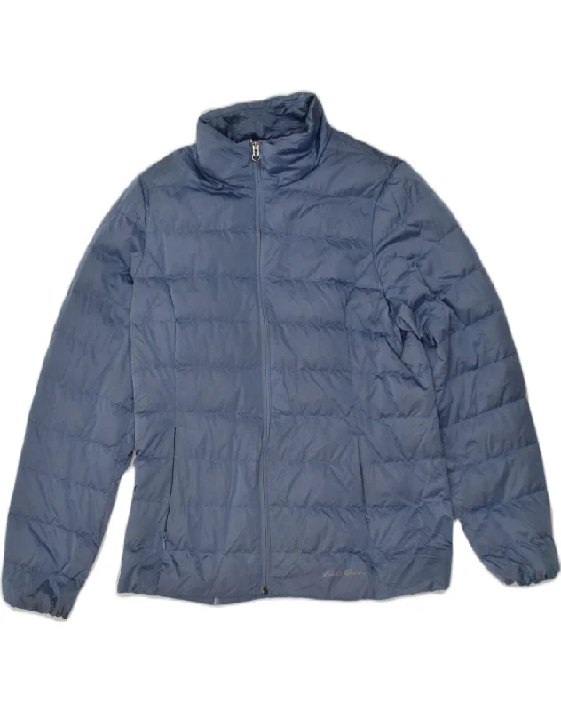 EDDIE BAUER Womens Padded Jacket UK 14 Medium Blue Nylon Snapped Jacket Toggled Jacket Drawstring Jacket
