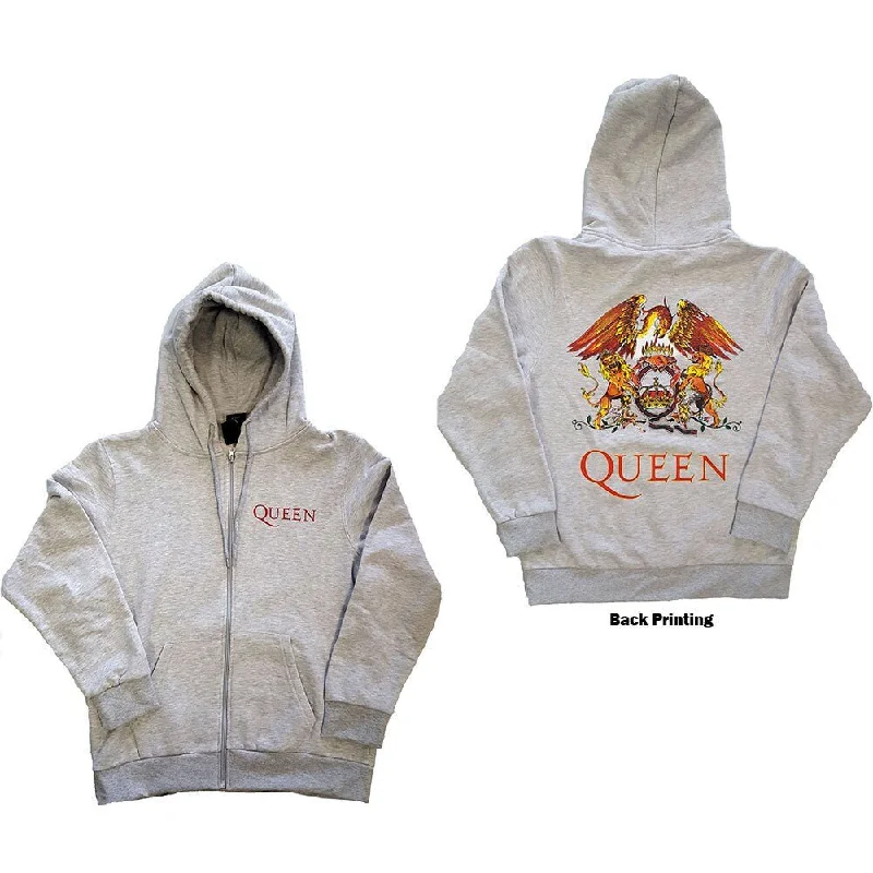 Queen Unisex Zipped Hoodie - Classic Crest (Back Print) - Grey Zip-Up Unisex Official Licensed Design - Worldwide Shipping Hoodie with Monochrome Minimalist Simple Queen Unisex Zipped Hoodie - Classic Crest (Back Print) - Grey Zip-Up Unisex Official Licensed Design - Worldwide Shipping Hoodie with Monochrome Minimalist Simple