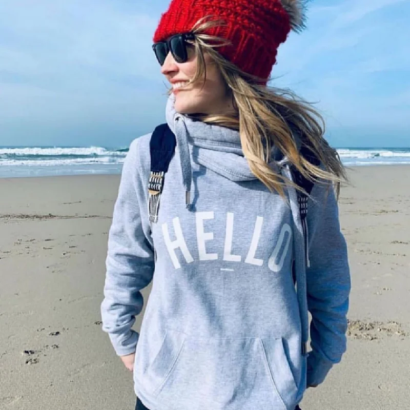 Grey Hello Cowl Neck Hoodie Hoodie with Set-In Sleeves Structured Classic