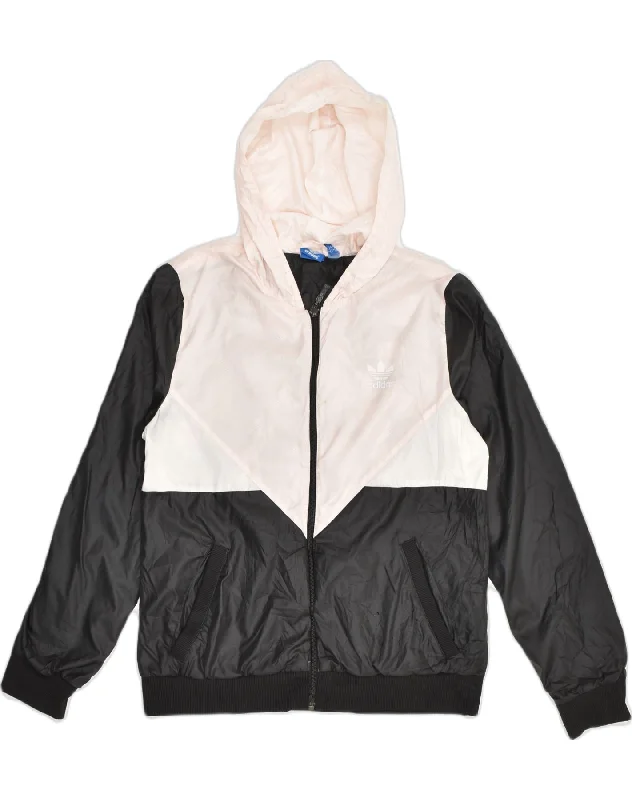 ADIDAS Womens Hooded Rain Jacket UK 14 Medium Black Colourblock Polyester Herringbone Jacket Houndstooth Jacket Plaid Jacket