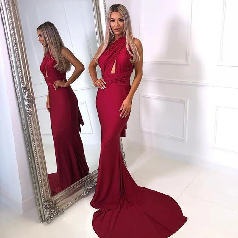 One Shoulder Convertible Jersey Prom Dress, Mermaid Backless Sexy Long Prom Dress,KX1228 Tunics Trousers formal