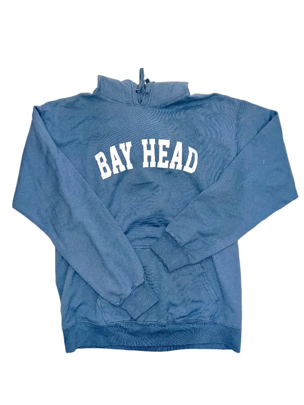 Stonewashed Denim Blue Bay Head Hooded Sweatshirt Hoodie with Button Classic Timeless