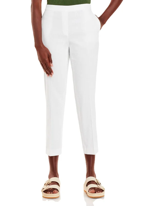 Treeca Womens Linen Blend High-Rise Cropped Pants Wide-Legged Palazzos