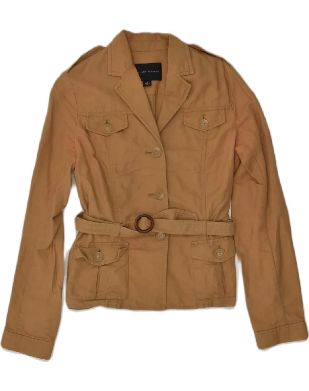 BANANA REPUBLIC Womens Utility Jacket UK 14 Medium Brown Linen Herringbone Jacket Checkered Jacket Solid Jacket
