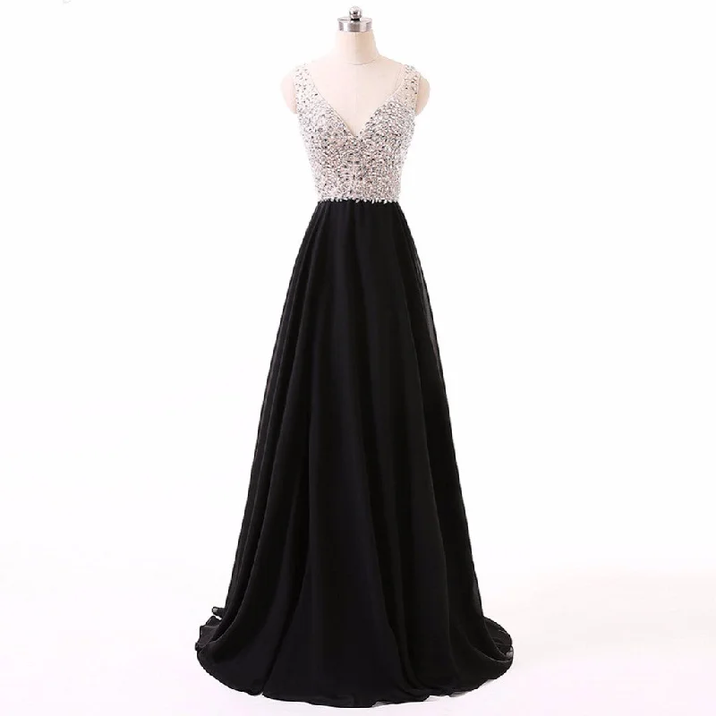 Long Prom Dresses, Chiffon Prom Dresses, A-Line Party Prom Dresses, Sleeveless Evening Dresses, V-Neck Prom Dresses, Beading Prom Dresses Online, LB0342 Tunics Solid Classic