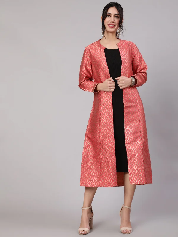Women's Red & Gold Brocade Reversible Jacket - Aks Zip Front Button Front Snap Front