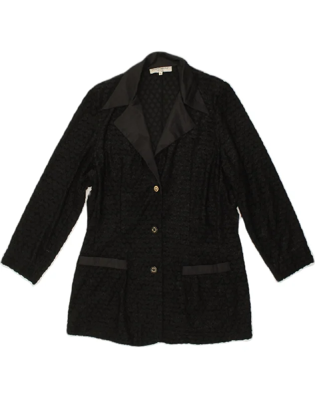 VINTAGE Womens 3 Button Blazer Jacket IT 46 Large Black Geometric One-Shoulder Jacket Off-the-Shoulder Jacket Asymmetrical Jacket VINTAGE Womens 3 Button Blazer Jacket IT 46 Large Black Geometric One-Shoulder Jacket Off-the-Shoulder Jacket Asymmetrical Jacket