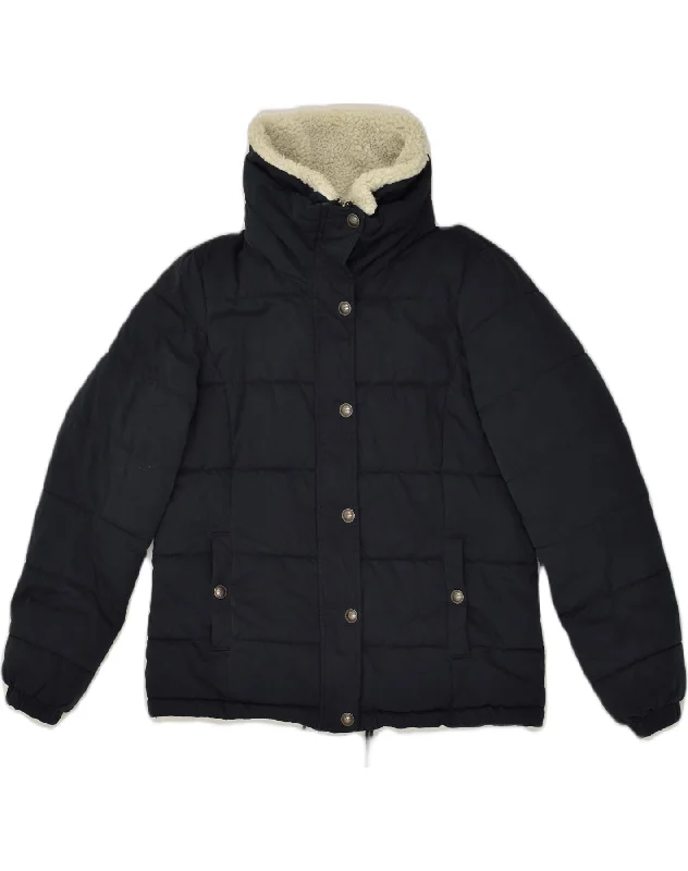 FAT FACE Womens Padded Jacket UK 12 Medium  Navy Blue Polyester Hoodie Zip-Up Jacket Button-Up Jacket