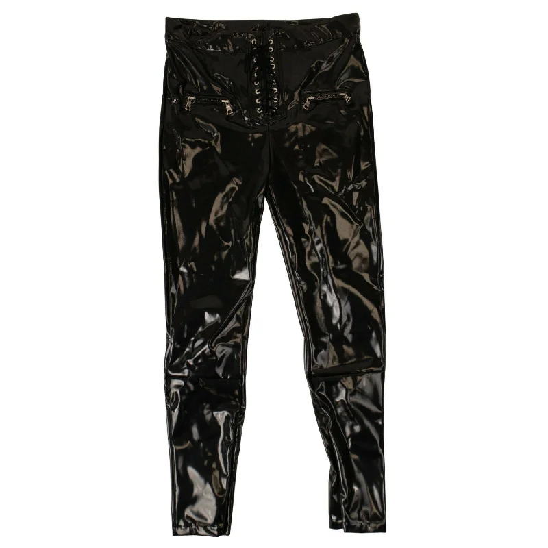 Unravel Project Latex Lace Up Pants - Black Trendy Printed Pants