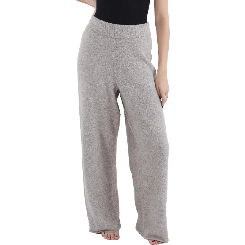 Womens Knit Cozy Wide Leg Pants Chic Faux Leather Pants
