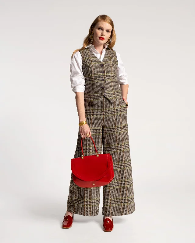 Zoey Belted Pant Leeds Houndstooth Wool Elegant High-Waist Pants