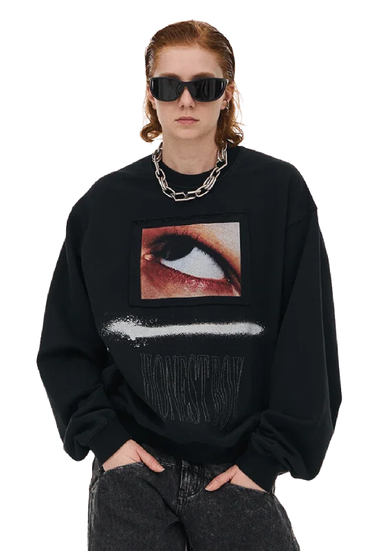 Vintage Eye Print Sweatshirt Hoodie with Full-Zip Functional Layering
