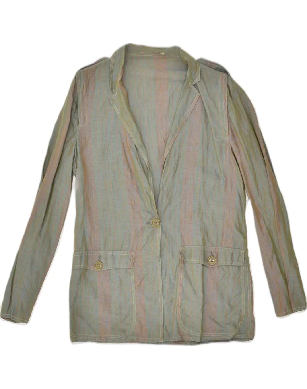 VINTAGE Womens Military 1 Button Blazer Jacket UK 14 Medium Grey Striped Striped Jacket Polka Dot Jacket Floral Jacket