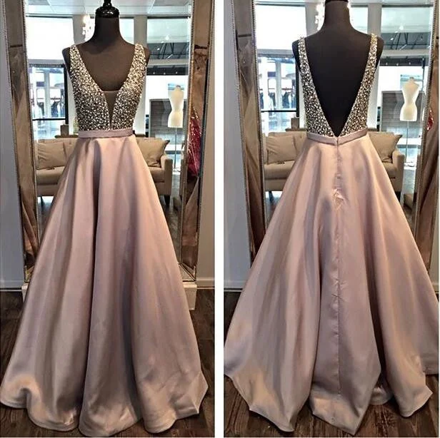 Backless A line Evening Prom Dresses, 2017 Long Party Prom Dress, Custom Long Prom Dress, Cheap Party Prom Dress, Formal Prom Dress, 17034 Tunics Chic elegant