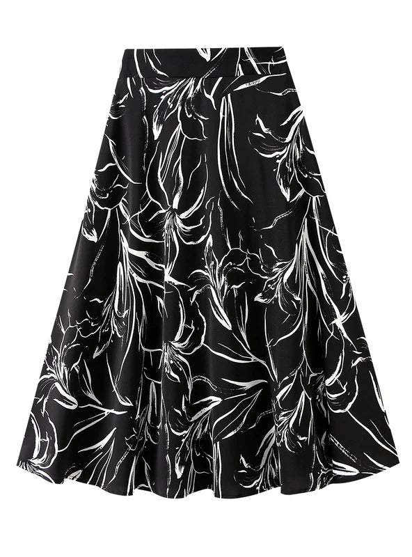 Ink Painting lily Print Skirt velvet skirt luxury