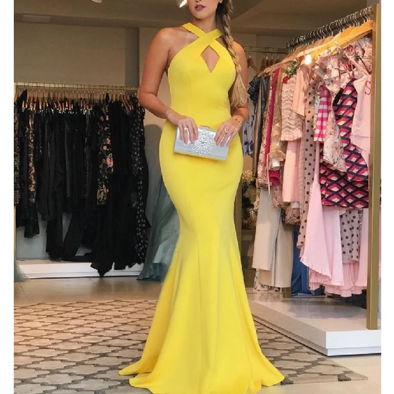 Mermaid Prom Dress, Yellow Prom Dress, Backless Prom Dress, Sexy Prom Dress, Satin Prom Dress, KX64 Tunics Versatile functional