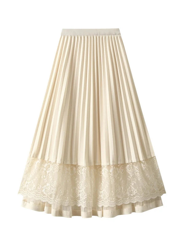 Lace Stitching Gauze On Both Sides Skirt ruffled skirt detail