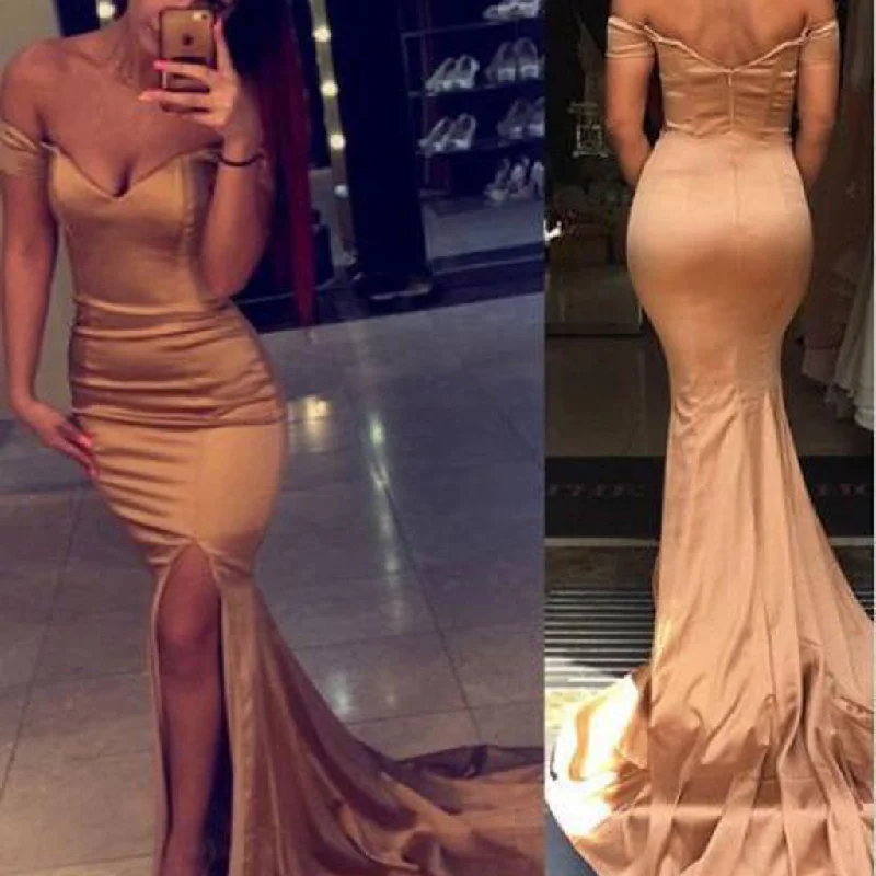 Off Shoulder Simple Mermaid Evening Prom Dresses, Sexy Slit Party Prom Dress, Custom Long Prom Dresses, Cheap Formal Prom Dresses, 17084 Tunics Canvas sturdy