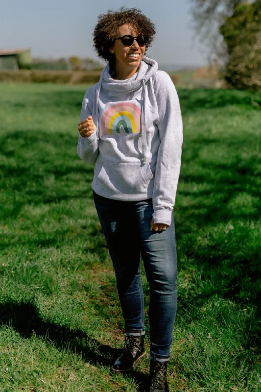 Haribow Hope Pastel Rainbow Hoodie - Grey Hoodie with V-Neck Classic Versatile