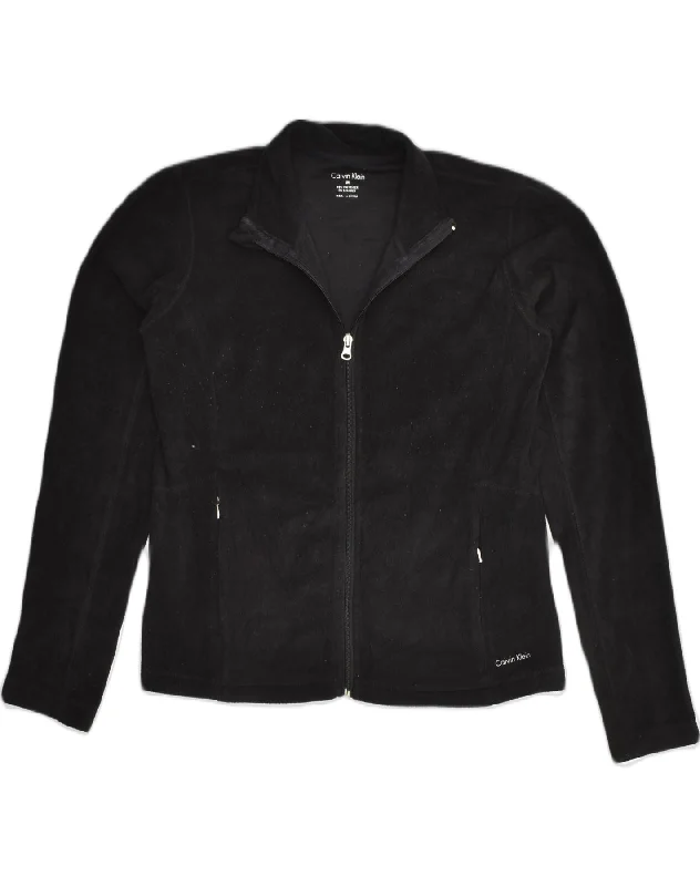CALVIN KLEIN Womens Fleece Jacket UK 14 Medium Black Polyester Hoodie Zip-Up Jacket Button-Up Jacket