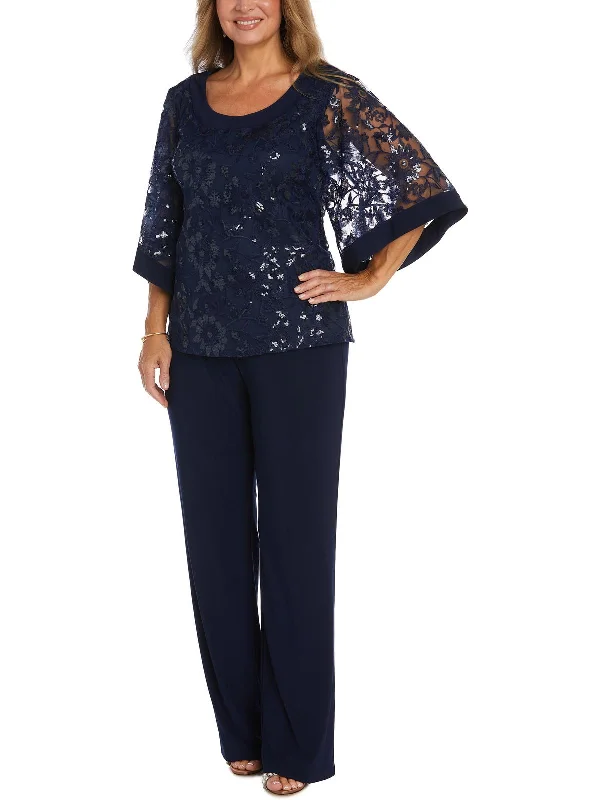 Womens Sequined 2PC Pant Outfit Trendy Wide-Legged Trousers
