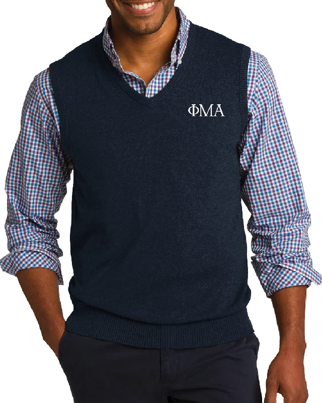 Sweater Vest - Navy, Greek Letters Fitted Slim Tailored