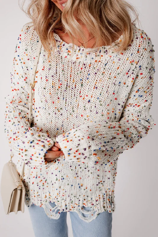 Confetti Distressed Knit Sweater Open Front Closed Front Wrap Front