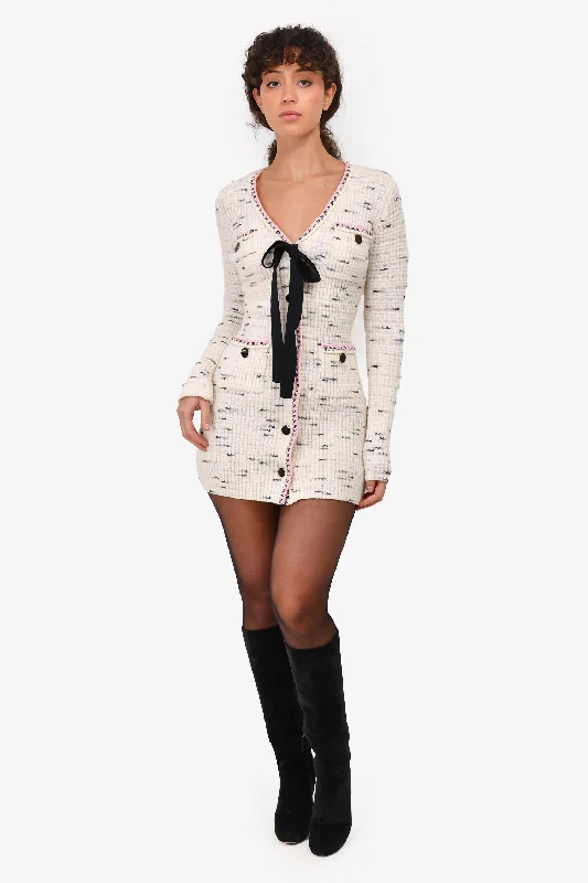 Self-Portrait White/Pink Knit Sweater Dress with Bow Size S Hooded Sweater Collared Sweater Shawl Collar Self-Portrait White/Pink Knit Sweater Dress with Bow Size S Hooded Sweater Collared Sweater Shawl Collar