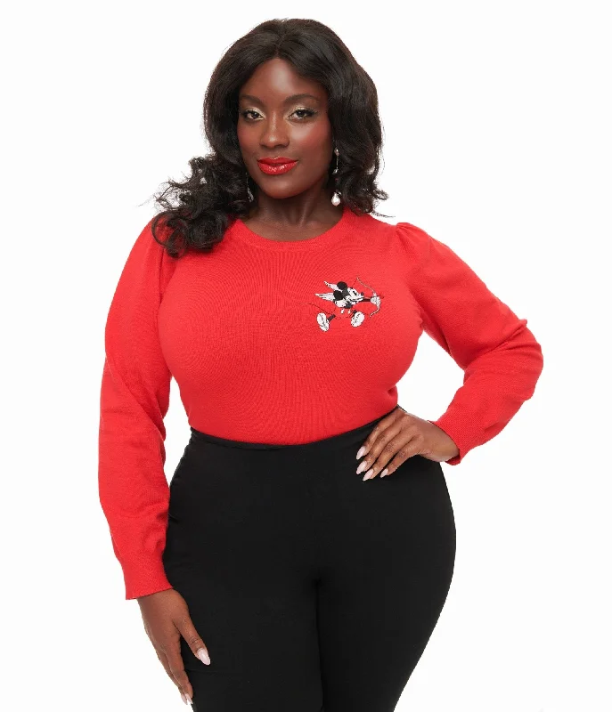 Disney Valentine Collection by Unique Vintage Plus Size Red Cupid Mickey Embroidered Sweater Plaid Sweater Polka Dot Checkered Disney Valentine Collection by Unique Vintage Plus Size Red Cupid Mickey Embroidered Sweater Plaid Sweater Polka Dot Checkered