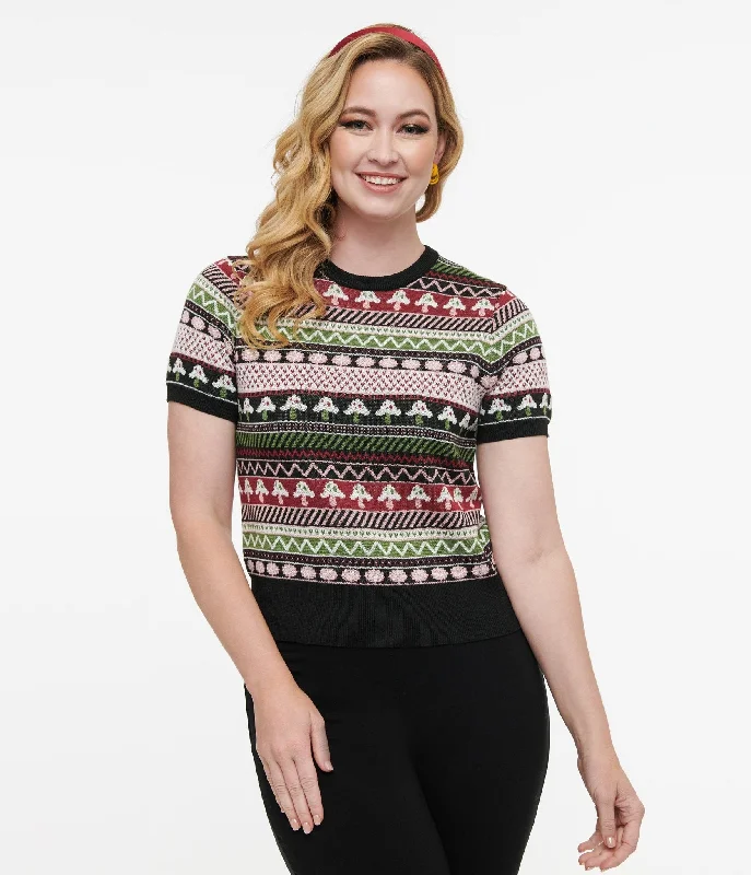 Unique Vintage 1950s Mushroom Jacquard Sweater Print Jacquard Patchwork