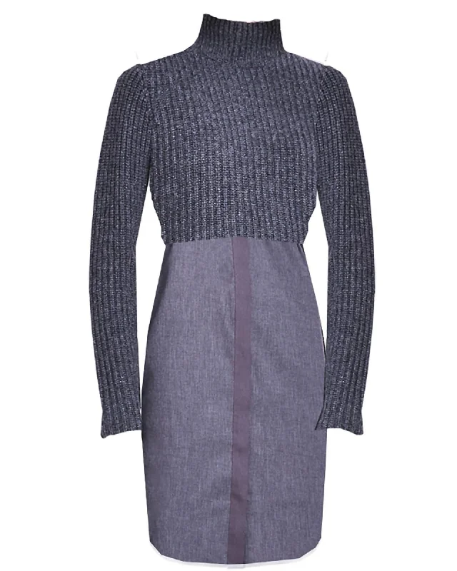 Women'S Raleigh Mock Neck Ribbed Knit Sweater Dress in Charcoal | Charcoal Chenille Fabric Brocade Fabric Lace Fabric