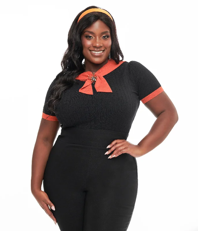 Unique Vintage Plus Size Black & Orange Spider Brooch Neck Tie Park City Sweater Iron Safe Non-Iron Wrinkle Free Unique Vintage Plus Size Black & Orange Spider Brooch Neck Tie Park City Sweater Iron Safe Non-Iron Wrinkle Free