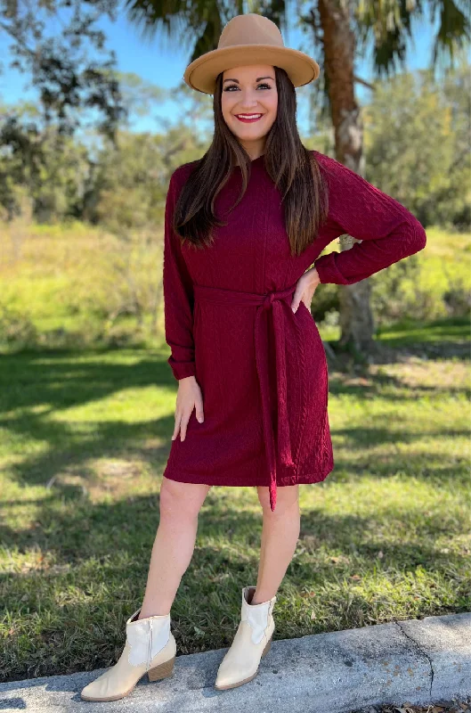 Nursing Cable Knit Sweater Dress - Cranberry 2.0 Modern Contemporary Chic