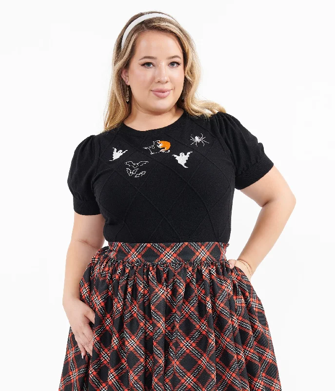 Unique Vintage Plus Size Black Halloween Embroidered Sweater Stylish Fashionable Trendy Unique Vintage Plus Size Black Halloween Embroidered Sweater Stylish Fashionable Trendy