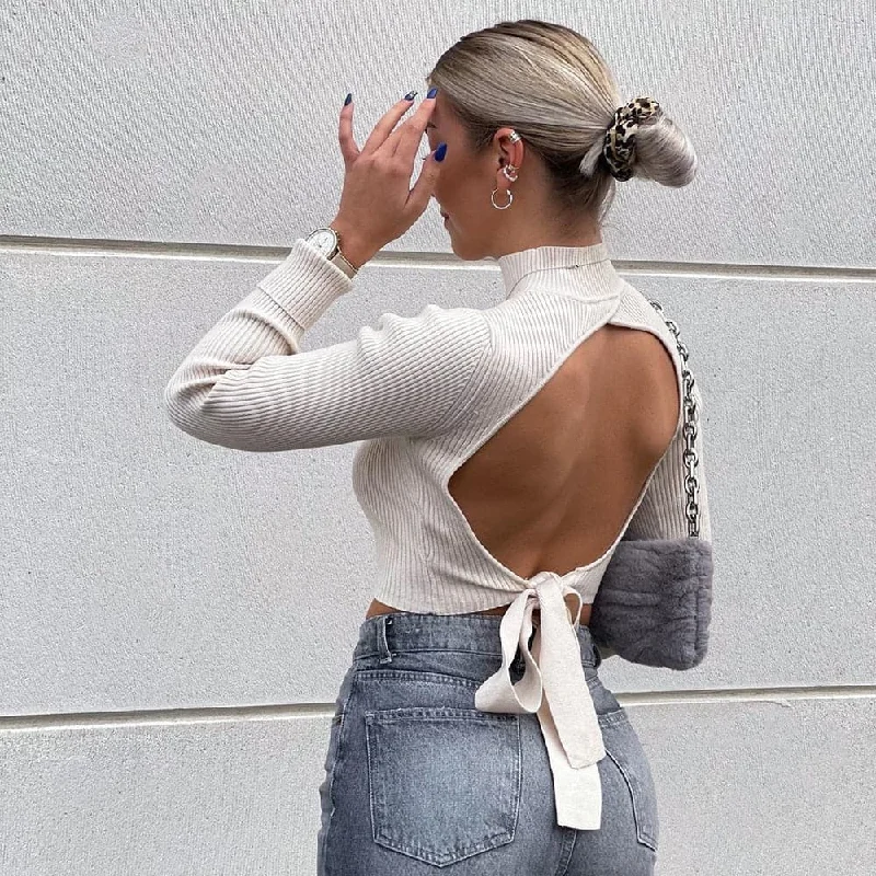DressBetty - Women Backless Knit Casual Fashion Chic Sweaters Open Front Closed Front Wrap Front